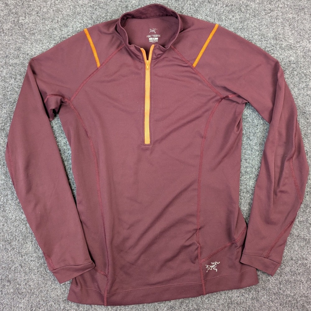 Arcteryx Womens Quarter Zip Long Sleeve Reflective‎ Performance Top Maroon Small